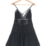 Black Cotton Blend Embroidered Open-back Thin Strap Mini Dress / CHARO RUIZ IBIZA - Size S