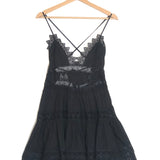 Black Cotton Blend Embroidered Open-back Thin Strap Mini Dress / CHARO RUIZ IBIZA - Size S