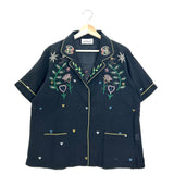 Black Cotton Embroidered Pajama-Style Shirt / MONOKI - One Size