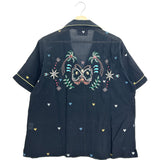 Black Cotton Embroidered Pajama-Style Shirt / MONOKI - One Size