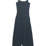 Black Cotton Gauze Smocked Bodice Shoulder Strap Asymetric Maxi Dress / ANAAK - Size 1