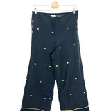Black Cotton Heart Embroidered Wide-Leg Pants / MONOKI - One Size