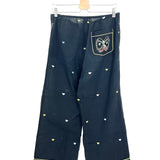 Black Cotton Heart Embroidered Wide-Leg Pants / MONOKI - One Size