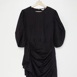 Black Cotton Pia Dress with Ruched Asymmetric Skirt / RHODE - Size M