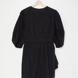 Black Cotton Pia Dress with Ruched Asymmetric Skirt / RHODE - Size M