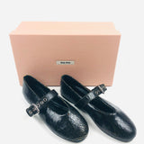 Black Crackle Leather EBONY Ballerinas / MIU MIU - Size 37