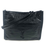 Black Crocodile Embossed Leather NIKI Shopping Bag / YVES SAINT LAURENT