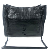 Black Crocodile Embossed Leather NIKI Shopping Bag / YVES SAINT LAURENT