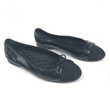 Black Crumpled Patent Leather Cap Toe Ballet Flats / CHANEL - Size 37C