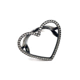 Black Diamond Oxidized Silver Open Heart Ring / CALIFORNIA LOVE