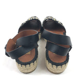 Black Embellished Suede and Leather Ankle Wrap Espadrille Sandals / VALENTINO - Size 38