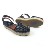 Black Embellished Suede and Leather Ankle Wrap Espadrille Sandals / VALENTINO - Size 38