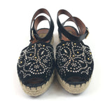 Black Embellished Suede and Leather Ankle Wrap Espadrille Sandals / VALENTINO - Size 38