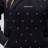 Black Eyelet Detail Hoodie Sweater / SAINT LAURENT - Size S