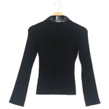 Black Faux Leather Accent Rib Polo Jumper / MAJE - Size 1