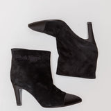 Black GABRIELLE Suede Calfskin Satin Cap Toe Ankle Boots / CHANEL - Size 38.5