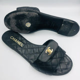 Black Gold CC Turnlock Quilted Slides / CHANEL - Size 38.5