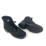 Black Grosgrain Tweed Pearl CC Combat Lace up Boots / CHANEL - Size 38.5C