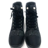 Black Grosgrain Tweed Pearl CC Combat Lace up Boots / CHANEL - Size 38.5C