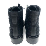 Black Grosgrain Tweed Pearl CC Combat Lace up Boots / CHANEL - Size 38.5C