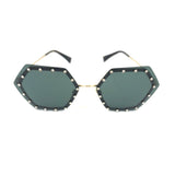 Black Hexagonal Crystals Embellished Sunglasses / VALENTINO