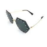 Black Hexagonal Crystals Embellished Sunglasses / VALENTINO