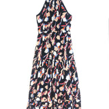 Black HUSTON Floral Print Cotton-Linen Maxi Dress / JOIE - Size M