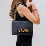 Black J'ADIOR Flap Leather Shoulder Bag / CHRISTIAN DIOR