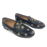 Black JORDAAN Embroidered Bees and Stars Horsebit Leather Loafers / GUCCI - Size 37
