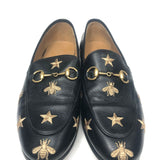 Black JORDAAN Embroidered Bees and Stars Horsebit Leather Loafers / GUCCI - Size 37