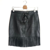 Black JUDY Fringed Leather Skirt / MAJE - Size 38