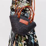 Black JUSTINE Mini Raffia Bag / SEZANE