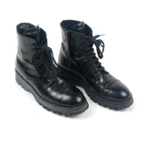 Black Lace-Up Brushed Leather Boots / PRADA - Size 38.5