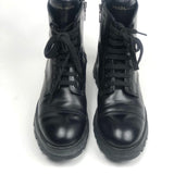 Black Lace-Up Brushed Leather Boots / PRADA - Size 38.5