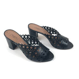 Black Laser-cut Leather Mules / ALAIA - Size 37