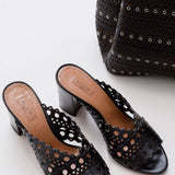 Black Laser-cut Leather Mules / ALAIA - Size 37