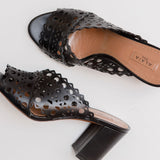 Black Laser-cut Leather Mules / ALAIA - Size 37
