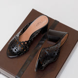 Black Laser-cut Leather Mules / ALAIA - Size 37