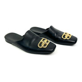 Black Leather Cosy BB Leather Flat Mules / BALENCIAGA - Size 37