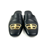 Black Leather Cosy BB Leather Flat Mules / BALENCIAGA - Size 37