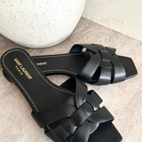Black Leather Flat Sandals - model TRIBUTE / SAINT LAURENT - Size 38