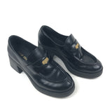 Black Leather PENNY Heeled Loafers / MIU MIU - Size 39