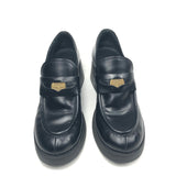 Black Leather PENNY Heeled Loafers / MIU MIU - Size 39