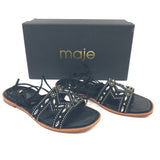 Black Leather Studded Embellished Lace-Up Ankle Flat Sandals / MAJE - Size 37