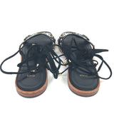 Black Leather Studded Embellished Lace-Up Ankle Flat Sandals / MAJE - Size 37