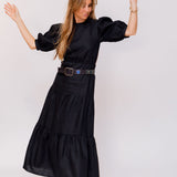 Black Linen Tiered LORENA Midi Dress / SIR THE LABEL - Size 0