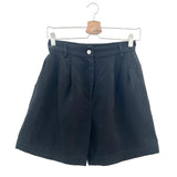 Black Linen Twill Pleated Shorts / DONNI - Size XS