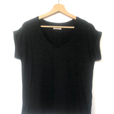 Black Linen V-neck Short Sleeves Tee / PALEM - Size 36