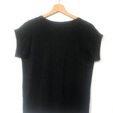 Black Linen V-neck Short Sleeves Tee / PALEM - Size 36