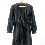 Black Long Sleeve Leather Wrap Dress - model ROSETOLA / MAJE - Size 1